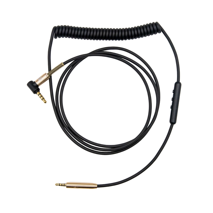 Strauss & Wagner Agadir 2.5mm to L-Shape 3.5mm Coiled Headphone Cable With Microphone for BOSE QC25/QC35, JBL J55/J88
