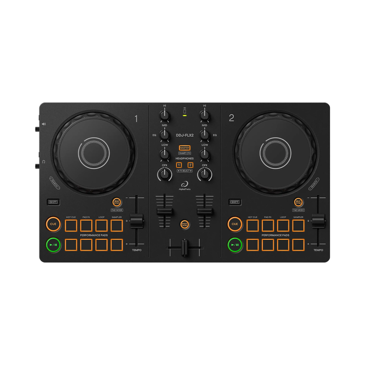 AlphaTheta DDJ-FLX2 Controlador DJ compacto de 2 canais para rekordbox, Serato DJ Lite e djay