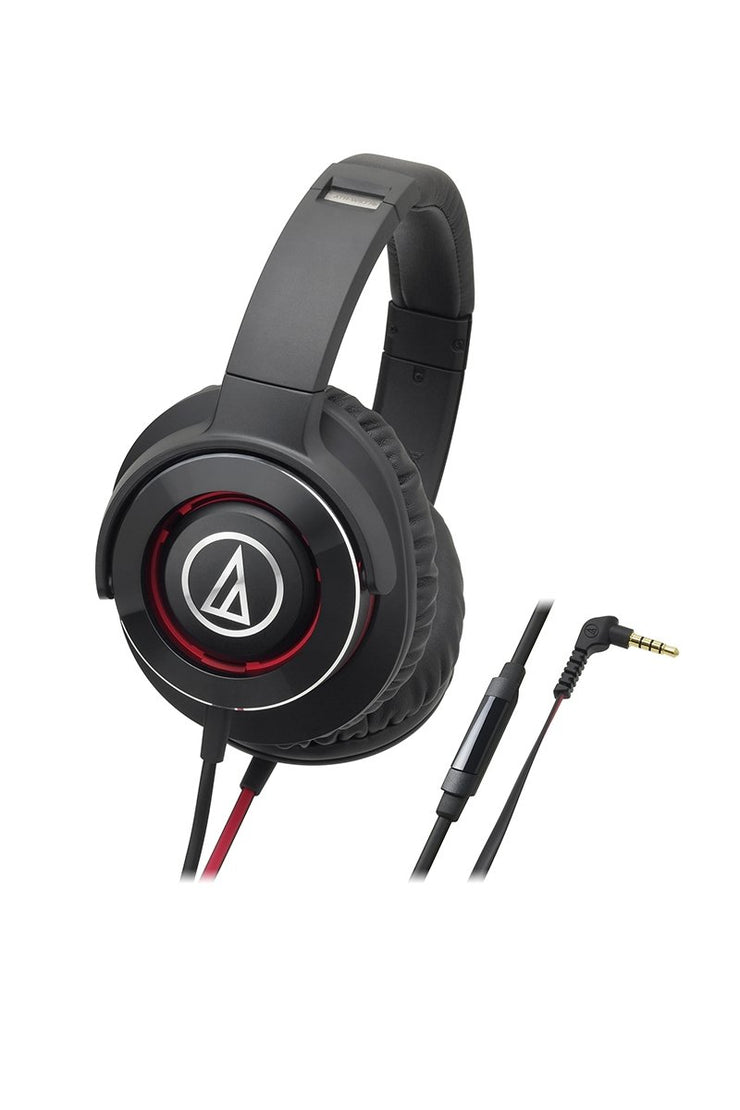Audio-Technica ATH-WS770iS Black / Red Solid Bass Headphones - Audio46